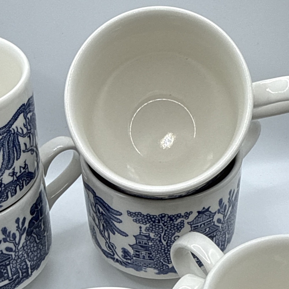 Set of 7 Blue & White Ceramic Stackable Scenic Mugs w/ Handles, England - Picture 6 of 7